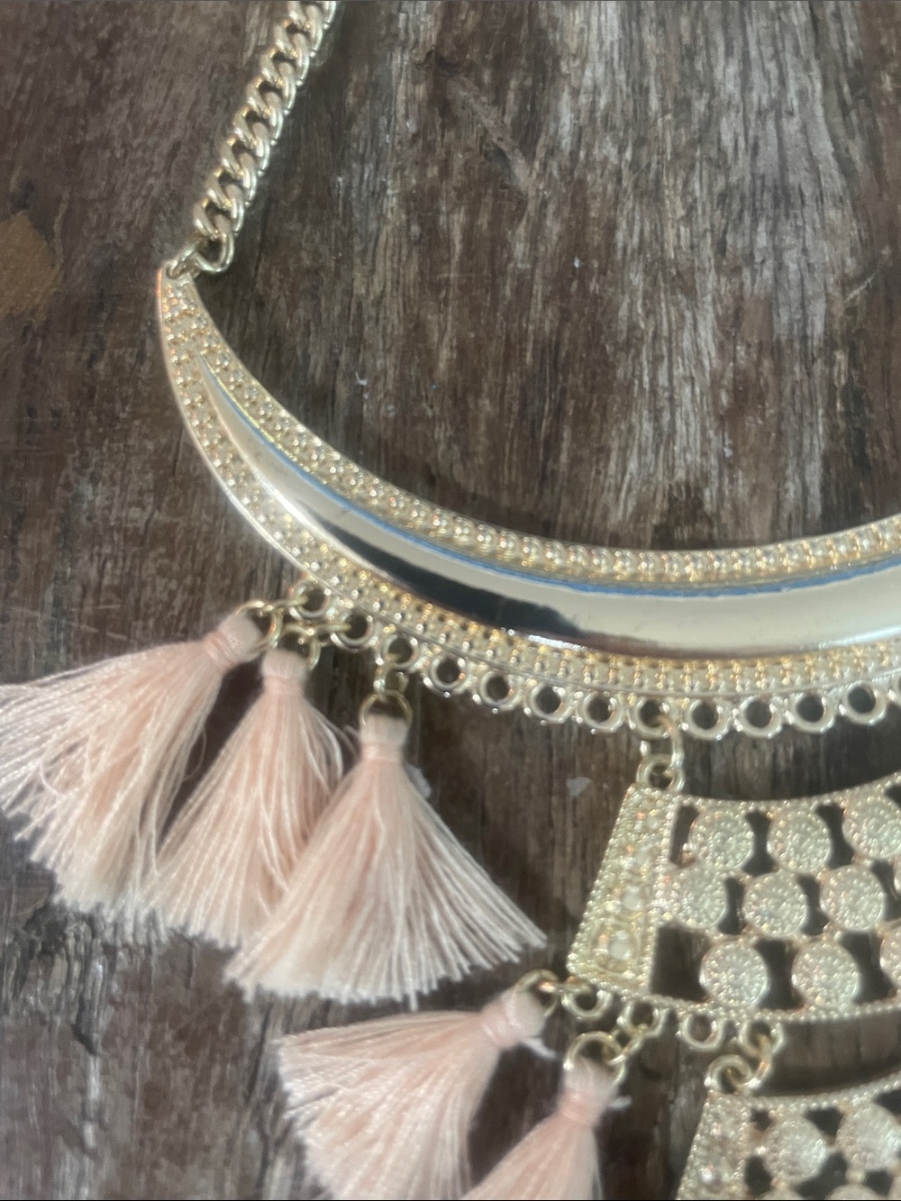 Gold-Tone Statement Necklace with Blush Pink Tassels - Picture 8 of 9